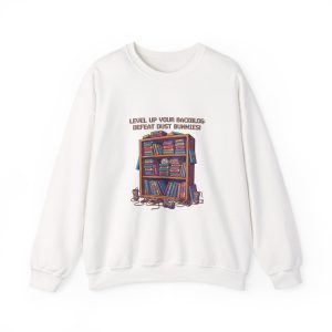 Level Up Your Backlog bookshelf illustration Sweatshirt | booklover gamer reading crewneck